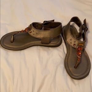 ALDO (36) bronze brown embellished thong sandals